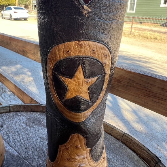 Black Jack Full Quill Ostrich Cowboy Boots 10D Handmade USA LONE STAR INLAY main image 12